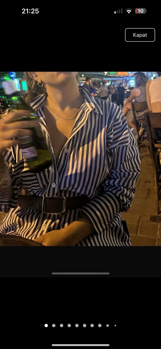 Uzun Kollu Çizgili Kadın Gömlek - Görsel 2