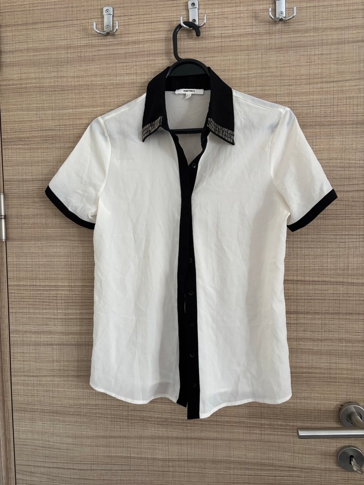 Parizyen Stil Siyah-Beyaz Kısa Kollu Gömlek - Görsel 2