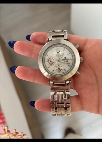 Zincir Detaylı Beyaz Gri Kadın Saat - Görsel 2