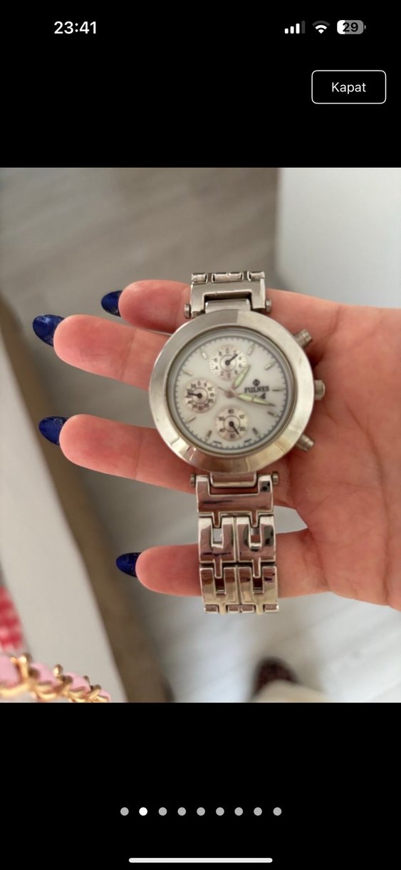 Zincir Detaylı Beyaz Gri Kadın Saat - Görsel 2