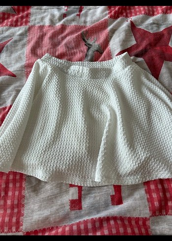 Beyaz Pilili Midi Pamuk Etek - Görsel 4