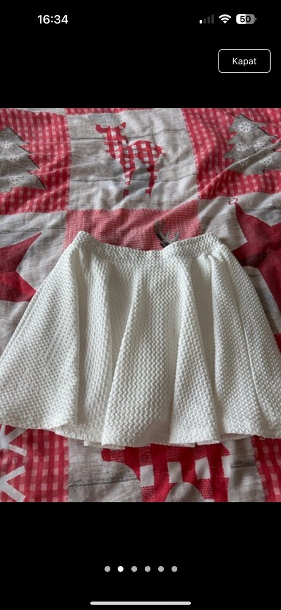 Beyaz Pilili Midi Pamuk Etek - Görsel 2