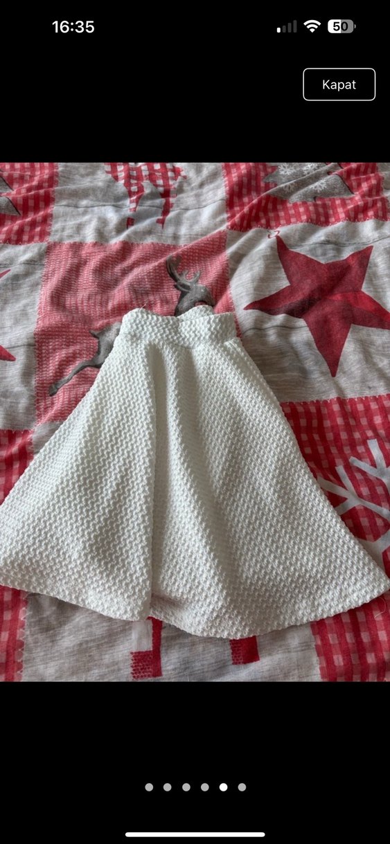 Beyaz Pilili Midi Pamuk Etek - Görsel 5