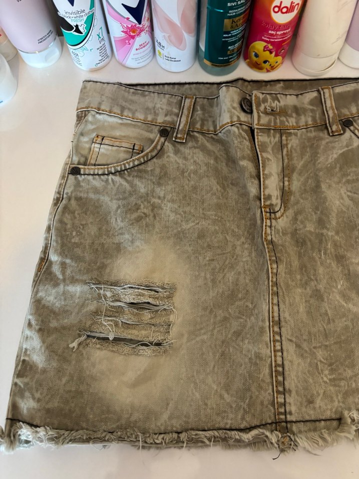 Düğmeli Bohem Salaş Midi Kot Etek - Görsel 4