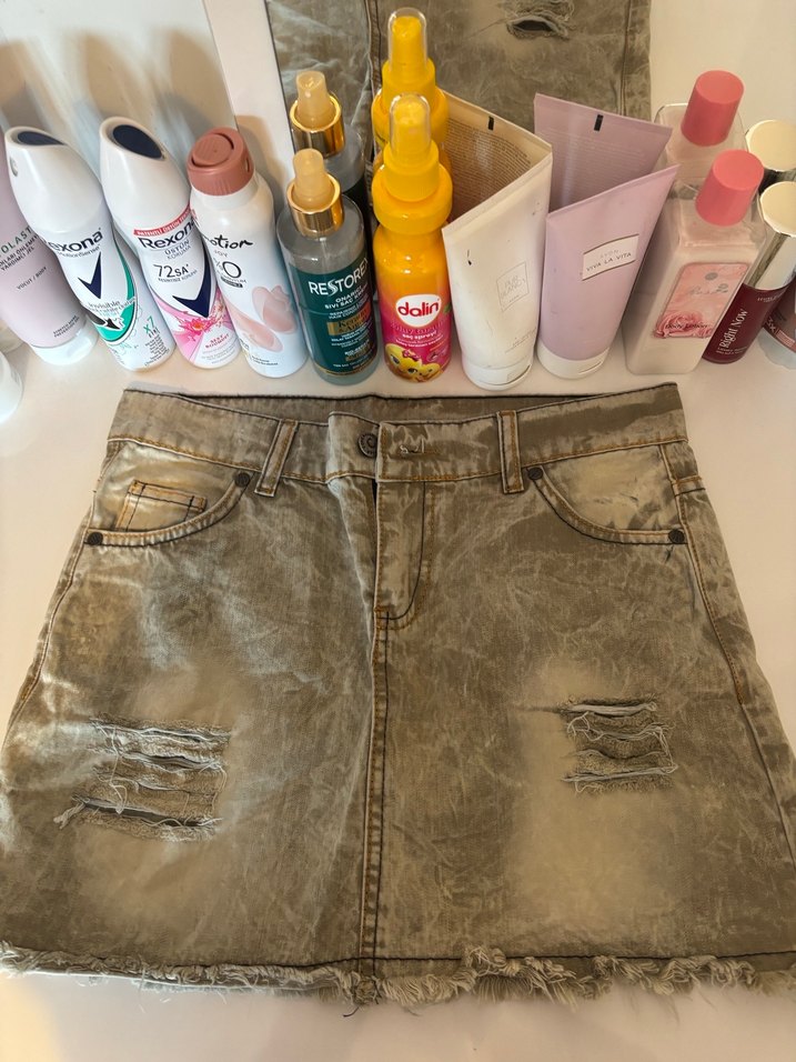 Düğmeli Bohem Salaş Midi Kot Etek - Görsel 2