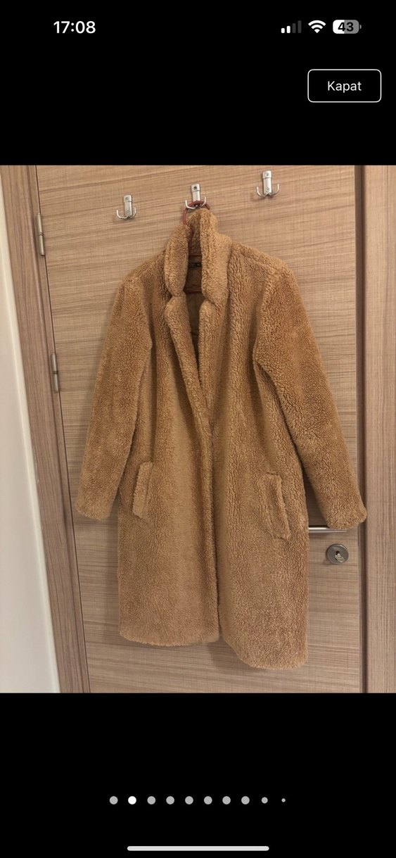 Kahverengi Peluş Midi Kadın Kaban - Görsel 2