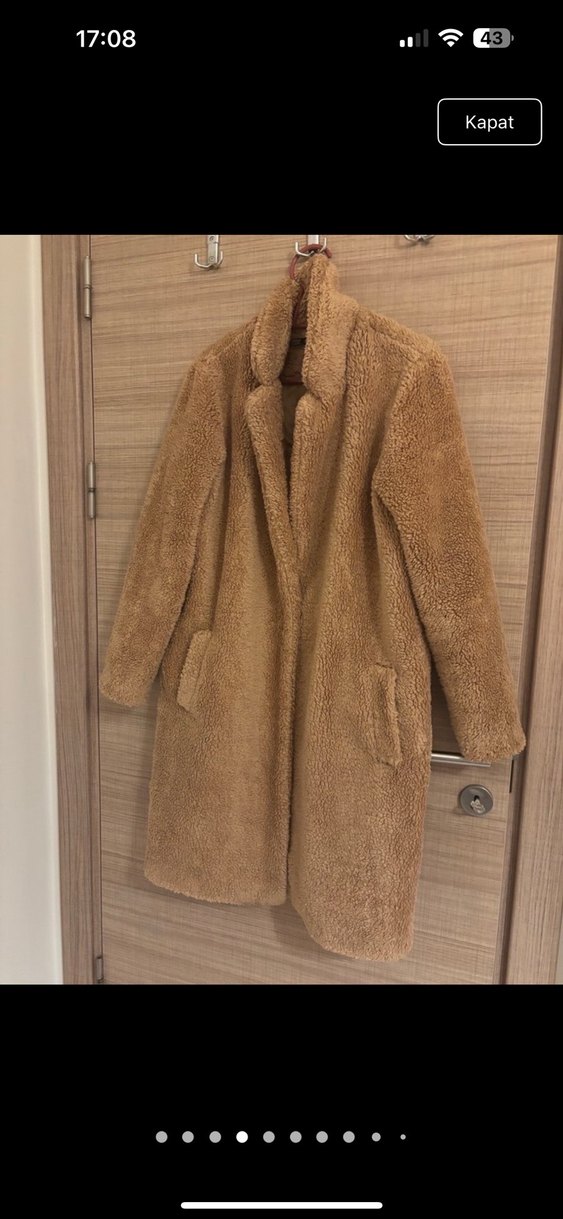 Kahverengi Peluş Midi Kadın Kaban - Görsel 4