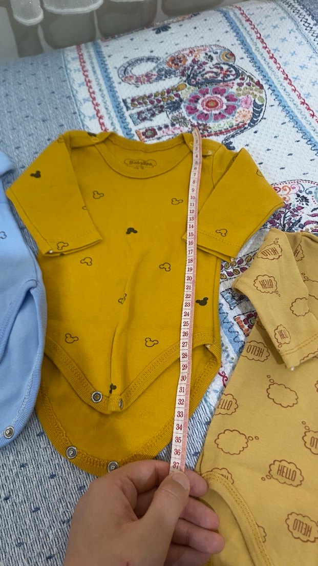 Sarı Triko Kısa Kollu Bebek Body - Görsel 4