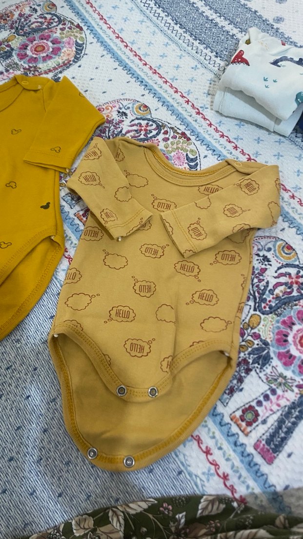 Sarı Triko Kısa Kollu Bebek Body - Görsel 3