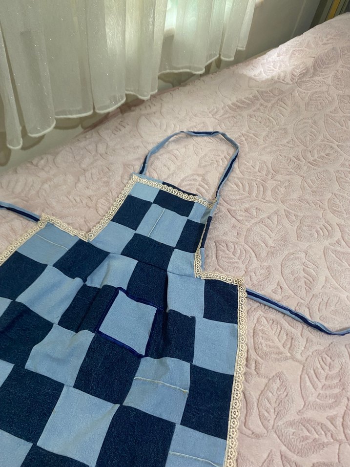 Lacivert Kareli Mutfak Önlüğü - Görsel 4