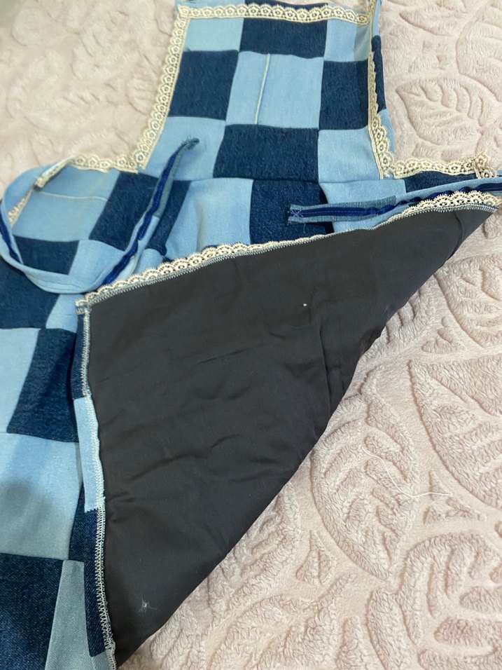 Lacivert Kareli Mutfak Önlüğü - Görsel 3