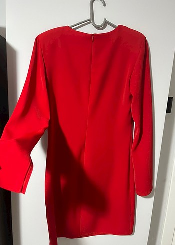 Uzun Kollu Kırmızı Mini Elbise - Görsel 4