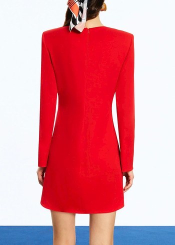 Uzun Kollu Kırmızı Mini Elbise - Görsel 2