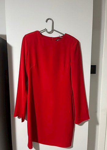 Uzun Kollu Kırmızı Mini Elbise - Görsel 3