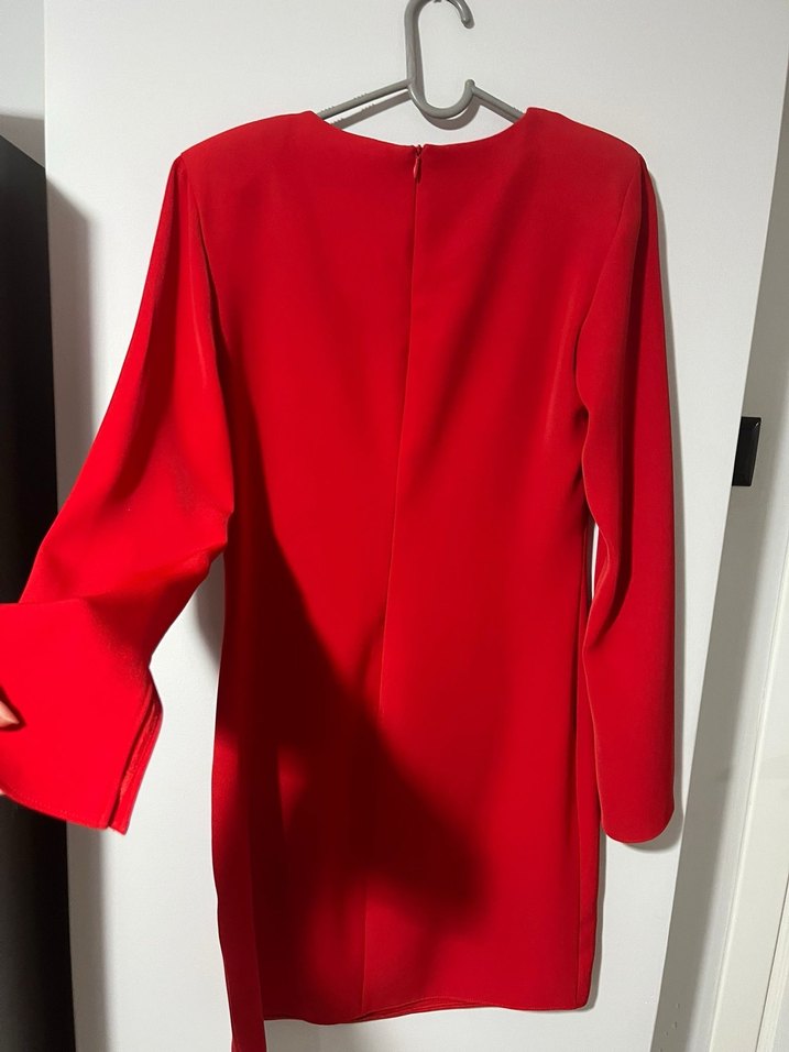 Uzun Kollu Kırmızı Mini Elbise - Görsel 4