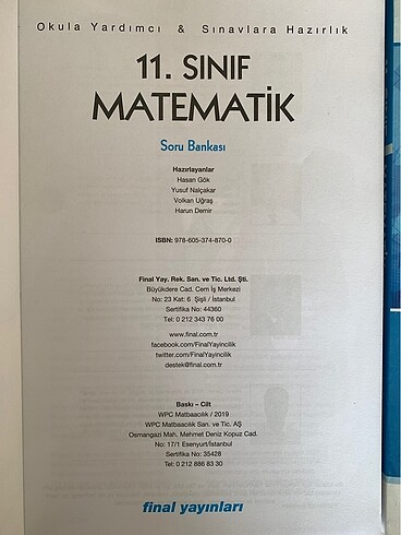  11.Sınıf Final Matematik Konu Anlatım ve Soru Bankası