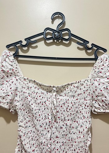 Terranova Küçük Kırmızı Çiçek Desenli Beyaz Elbise - Görsel 4