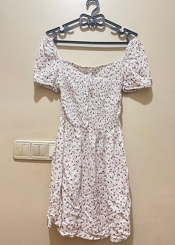 Terranova Küçük Kırmızı Çiçek Desenli Beyaz Elbise - Görsel 2