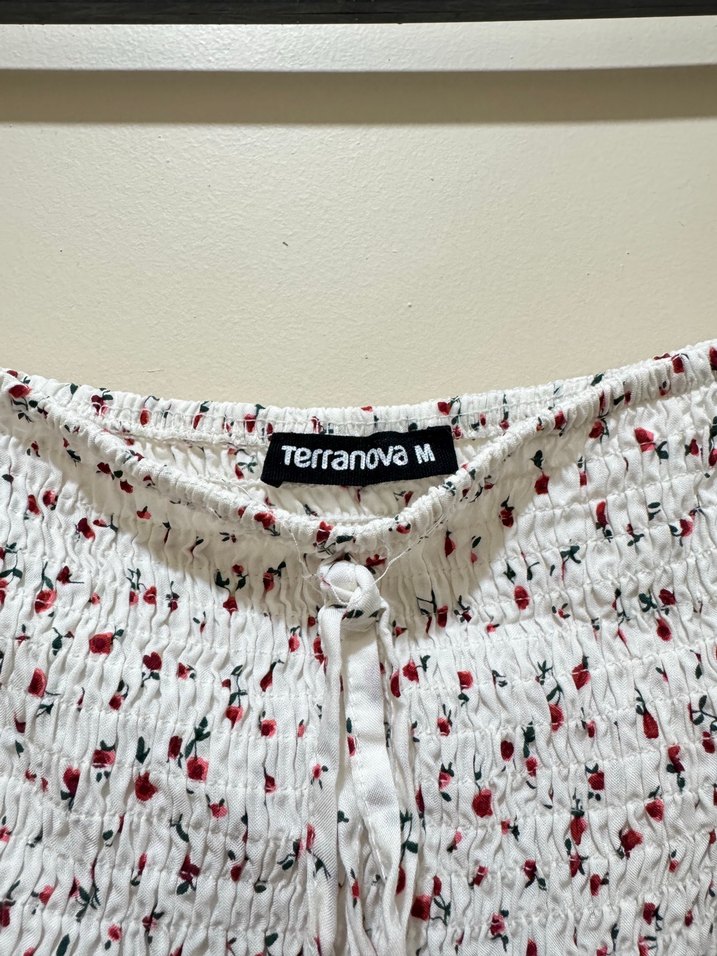 Terranova Küçük Kırmızı Çiçek Desenli Beyaz Elbise - Görsel 5