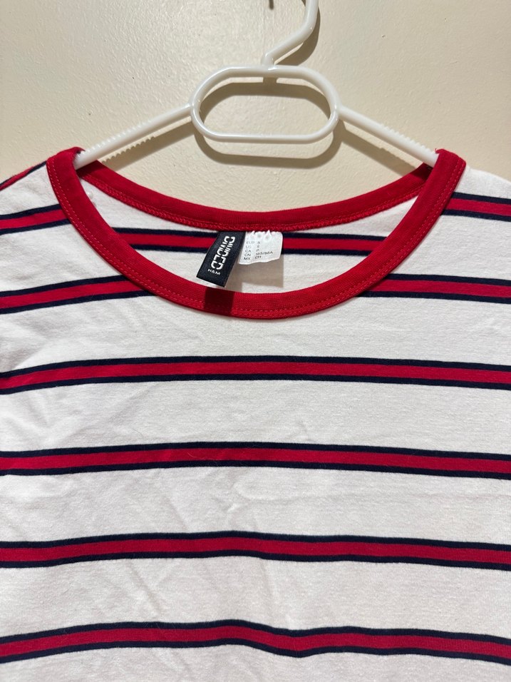 H&M Çizgili Kırmızı Lacivert Beyaz Tişört - Görsel 3