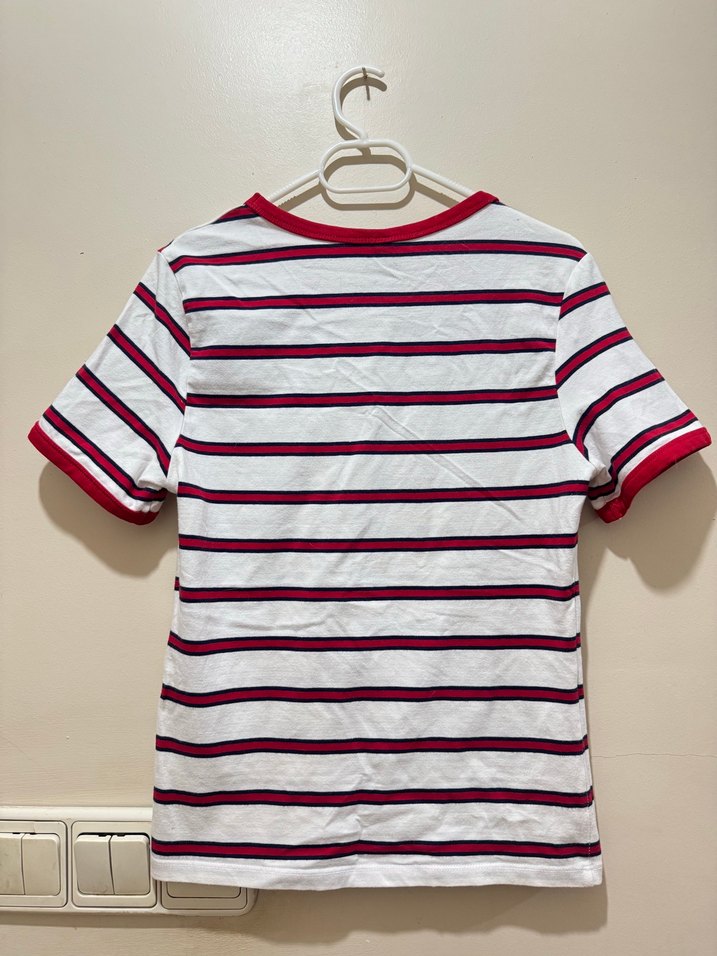 H&M Çizgili Kırmızı Lacivert Beyaz Tişört - Görsel 2