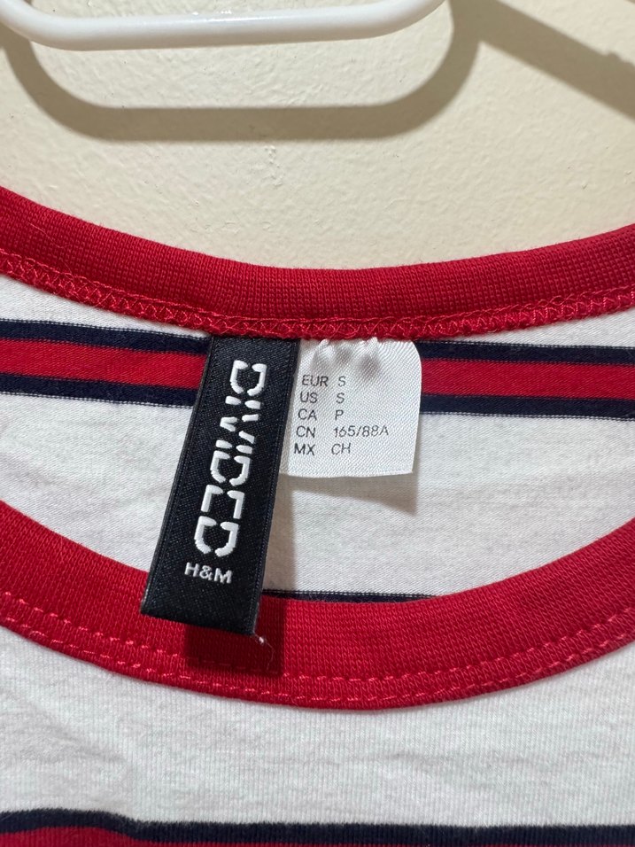H&M Çizgili Kırmızı Lacivert Beyaz Tişört - Görsel 4
