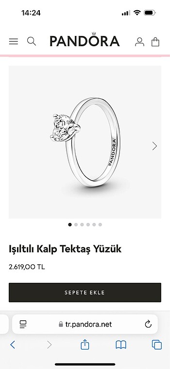 Beden gri Renk Pandora Kalp Tektaş Yüzük