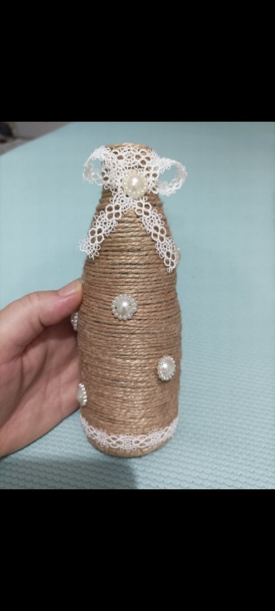 İnci ve Dantel Detaylı Bej Vazo - Görsel 2