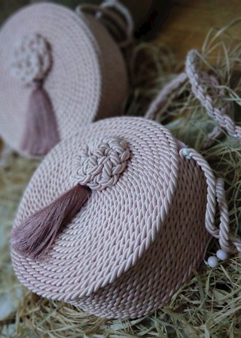 Püsküllü Pembe Örgü El Yapımı Kadın Çanta - Görsel 6