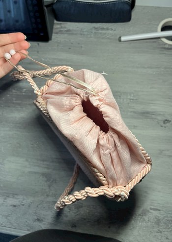 Püsküllü Pembe Örgü El Yapımı Kadın Çanta - Görsel 4