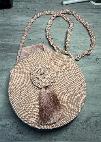 Püsküllü Pembe Örgü El Yapımı Kadın Çanta - Görsel 2