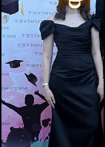 Siyah Drapeli Midi Uzun Kadın Abiye Elbise - Görsel 2