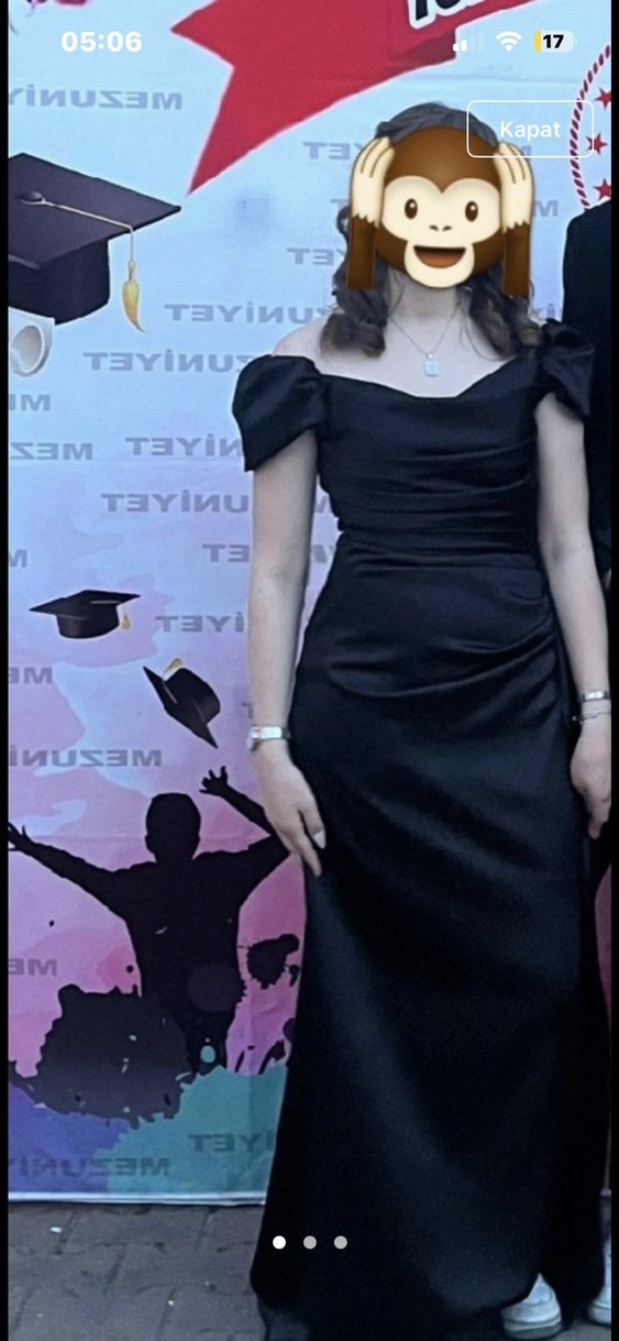 Siyah Drapeli Midi Uzun Kadın Abiye Elbise - Görsel 2