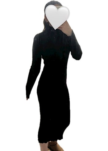 Siyah Uzun Kollu Yüksek Yakalı Kadın Elbise - Görsel 3