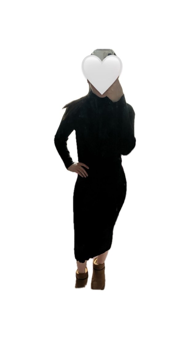 Siyah Uzun Kollu Yüksek Yakalı Kadın Elbise - Görsel 4