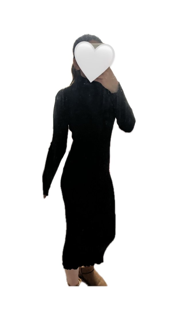 Siyah Uzun Kollu Yüksek Yakalı Kadın Elbise - Görsel 3