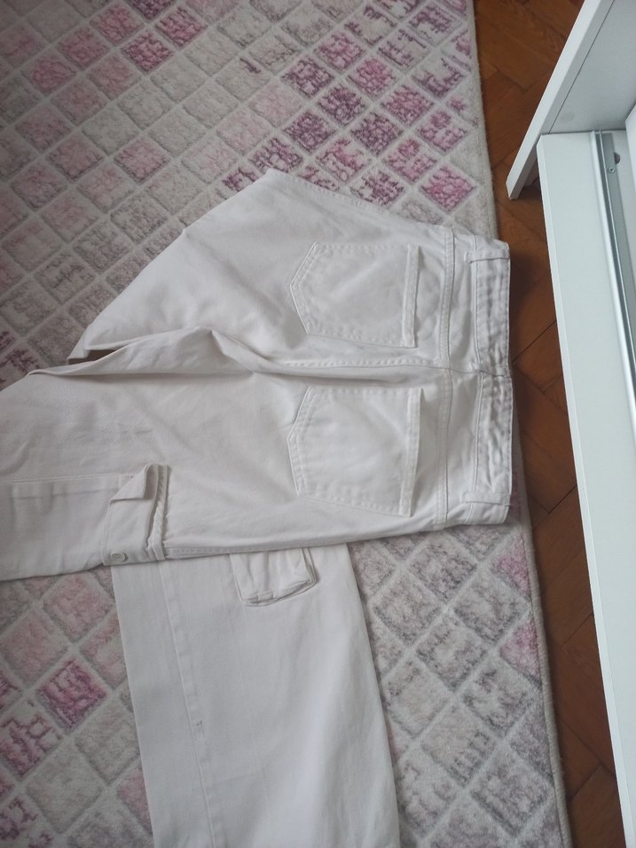 Beyaz Rahat Kesim Kadın Kargo Pantolon - Görsel 4