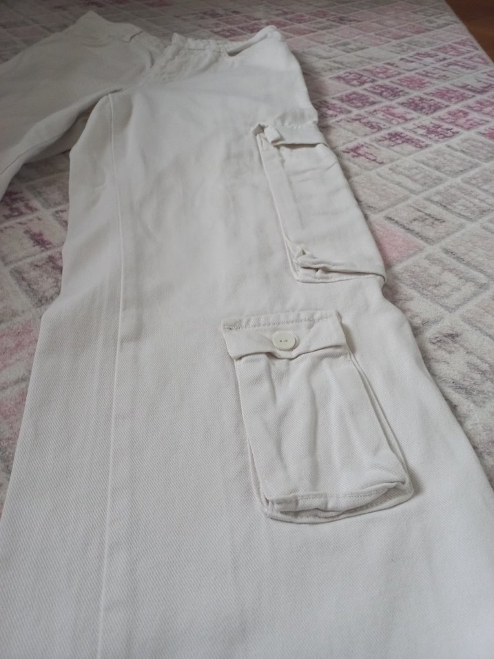 Beyaz Rahat Kesim Kadın Kargo Pantolon - Görsel 2