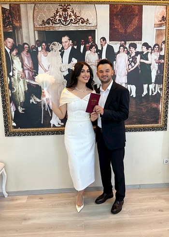 Beyaz Straplez Midi boy Nişan Elbisesi - Görsel 2