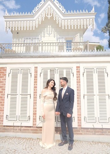 Uzun Kollu Drapeli Şarap rengi  Nişan Elbisesi - Görsel 2