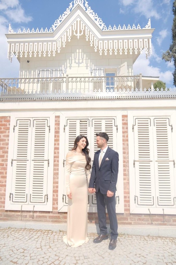 Uzun Kollu Drapeli Şarap rengi  Nişan Elbisesi - Görsel 2