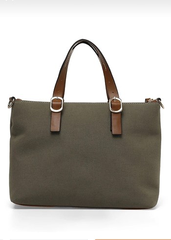 Haki renk keten kumaş çanta - Görsel 3