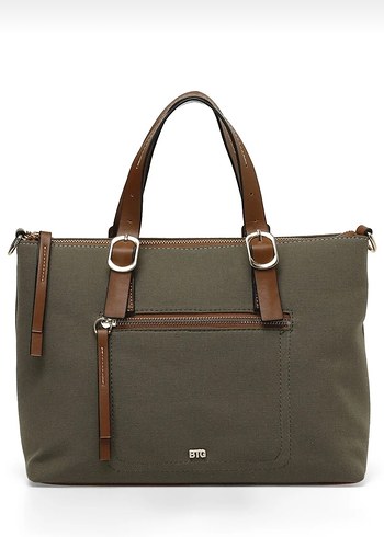 Haki renk keten kumaş çanta - Görsel 4