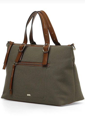 Haki renk keten kumaş çanta - Görsel 2