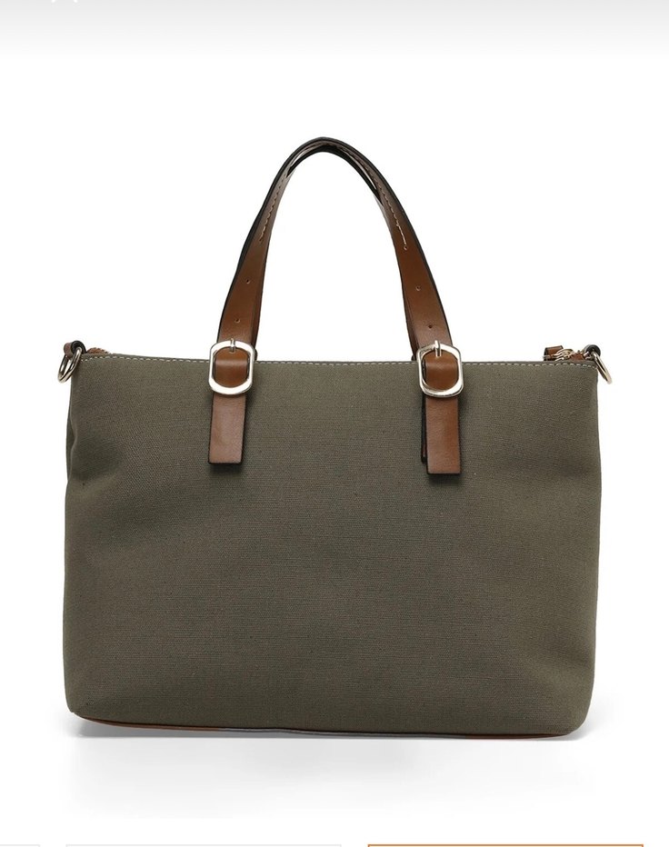 Haki renk keten kumaş çanta - Görsel 3