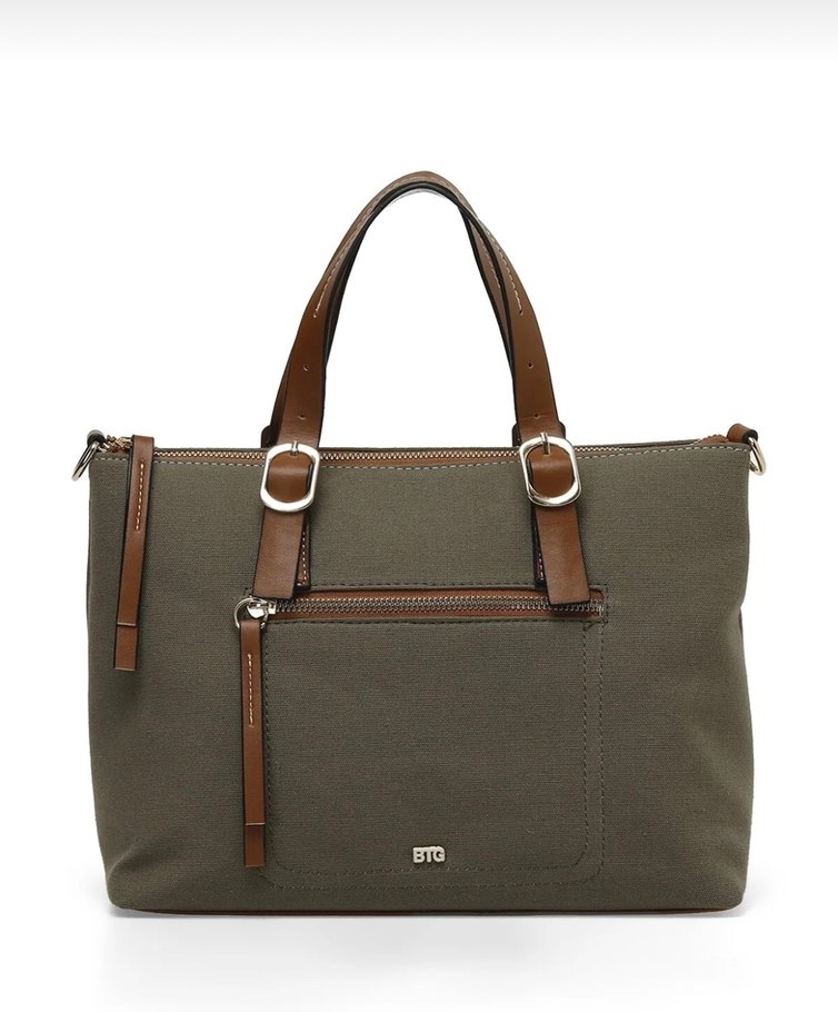 Haki renk keten kumaş çanta - Görsel 4