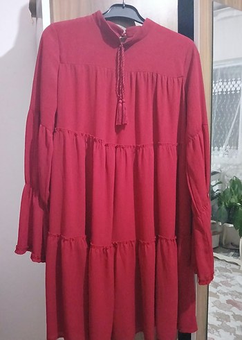 LC Waikiki Bordo Bohem Fırfırlı Uzun Kollu Tunik
