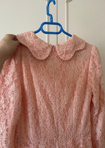 Dantel Detaylı Pembe Vintage Uzun Elbise - Görsel 4