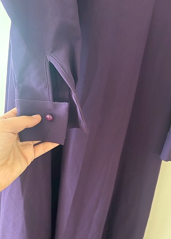 Uzun Kollu Mor Drapeli Kadın Elbise - Görsel 2