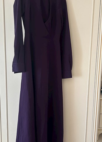 Uzun Kollu Mor Drapeli Kadın Elbise - Görsel 8